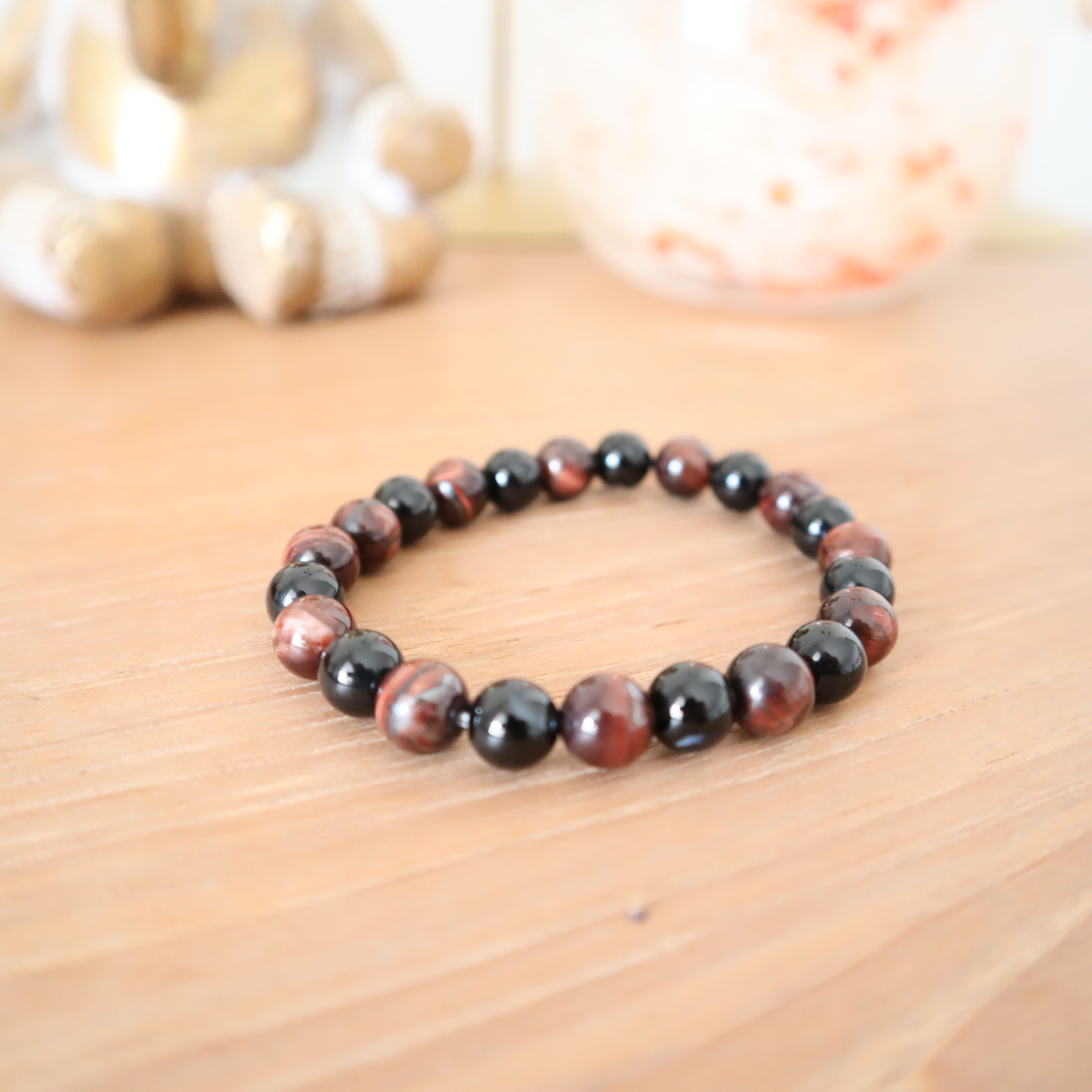 Armband zwarte onyx & rode tijgeroog