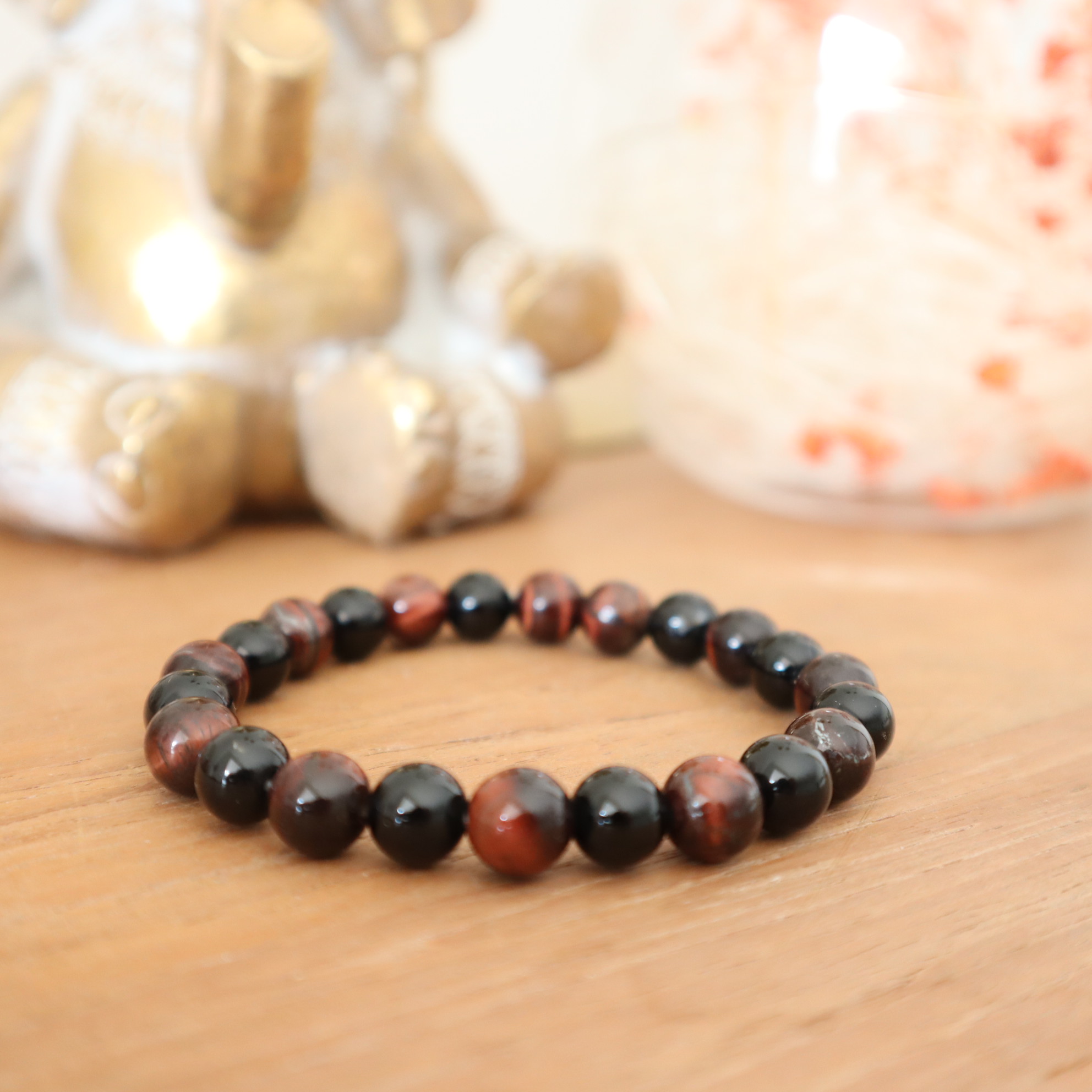 Armband zwarte onyx & rode tijgeroog